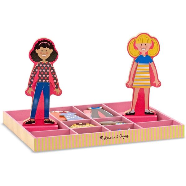 Melissa &amp; Doug Wooden Emma and Abby Magnetic Dress Up Dolls